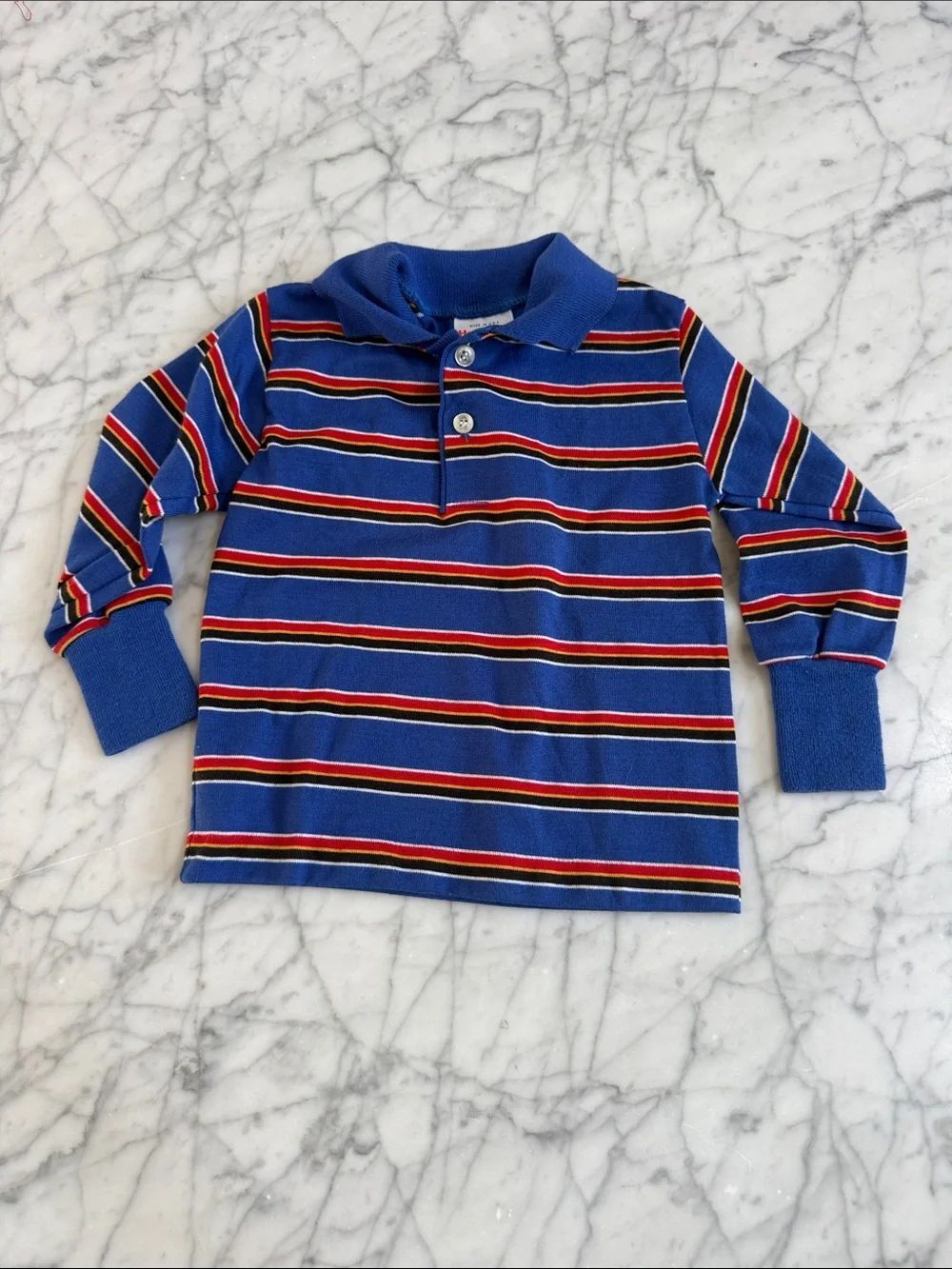 Kids VTG Long-Sleeve Polo Shirt Sz 2T Blue Stripes 1970s NWOT